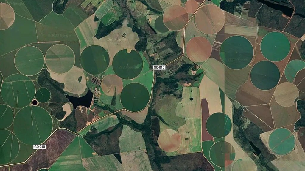 Imagem aérea de plantações vistas por satélite (Foto Google Maps)