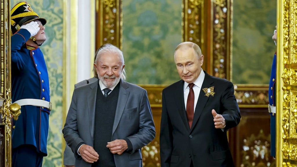 Lula durante reunião com o presidente da Rússia, Vladimir Putin, no Grande Palácio do Kremlin, em Moscou, em 9 de maio de 2025 (Foto Ricardo Stuckert/PR)