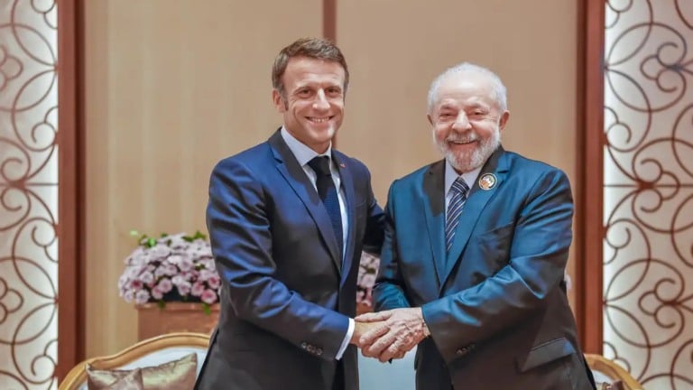 Presidente Lula se reúne com o presidente da França, Emmanuel Macron, no Bharat Mandapam em Nova Delhi, Índia, 10 de setembro de 2023 (Foto Ricardo Stuckert/PR)