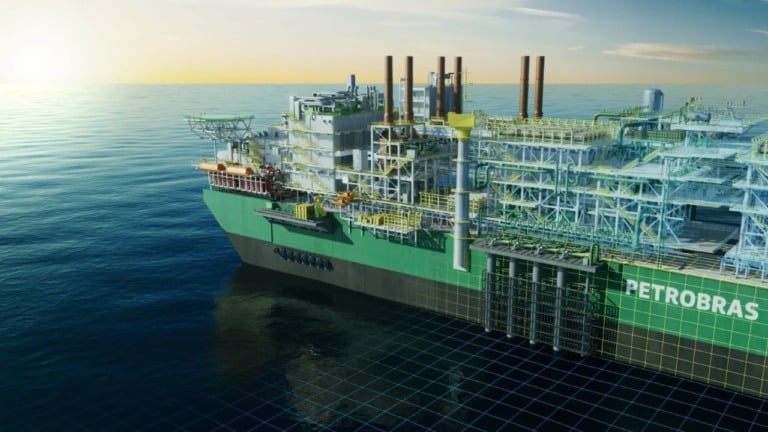 Projeto3D da plataforma das plataformas FPSO P-84 (Atapu) e P-85 (Sépia), cada uma, com capacidade diária de produção offshore de 225 mil barris de petróleo e processamento de 10 milhões de metros cúbicos de gás natural (Foto Agência Petrobras)