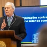 Ricardo Lewandowski durante coletiva sobre operações da PF e Receita contra o crime organizado no setor de combustíveis, em 28 de agosto de 2025 (Foto Diogo Zacarias/MF)