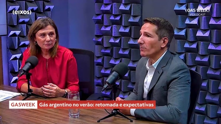 Pablo Campana, da Pluspetrol, e Gabriela Aguilar, da Excelerate Energy, em entrevista ao videocast gas week
