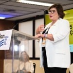 Diretora de Transição Energética da Petrobras, Angélica Laureano, fala durante a abertura dos diálogos da transição 2025, na sede da Firjan no Rio, em 24 de outubro (Foto Juliana Rezende/agência eixos)