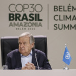 Presidente da ONU, António Guterres, discursa durante plenária geral dos líderes na cúpula do clima, COP30 (Foto: Bruno Peres/Agência Brasil)