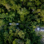 Vista a&eacute;rea de comunidade ind&iacute;gena Shiwiar, na regi&atilde;o de Pastaza, Amaz&ocirc;nia equatoriana. Acredita-se que os povos ind&iacute;genas protejam 80% da biodiversidade restante do mundo, embora representem apenas 6% da popula&ccedil;&atilde;o global (Foto Mark Fox/Alamy)