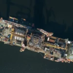 Vista a&eacute;rea vertical da sonda ODN-II (NS-42) que foi desmobilizada da Foz do Amazonas (Foto Divulga&ccedil;&atilde;o)