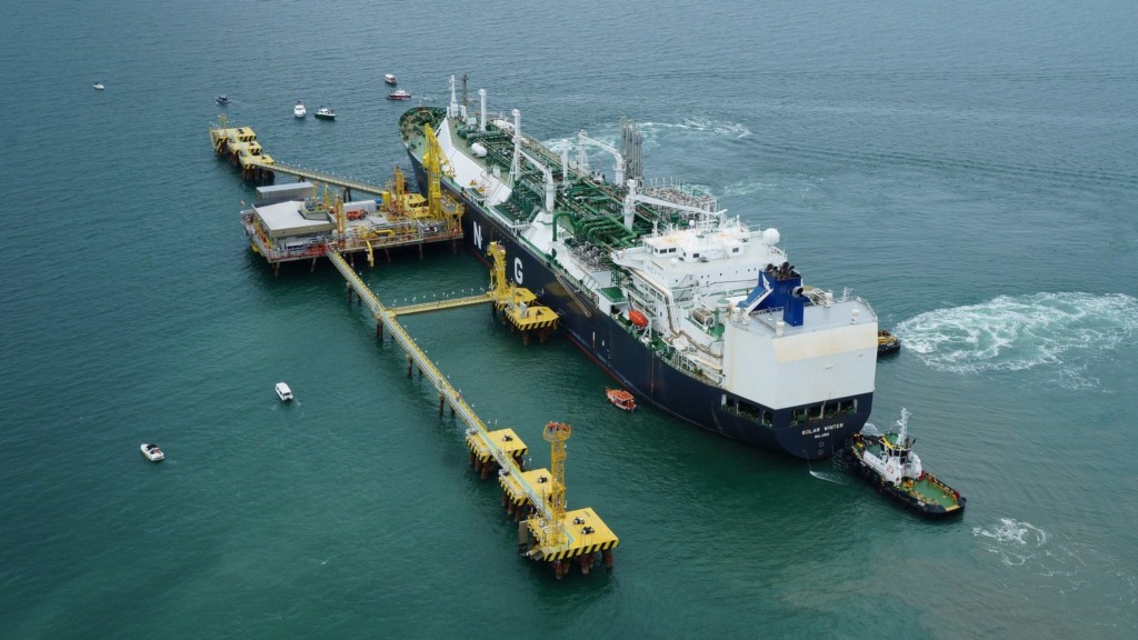 Vista aérea das obras da faixa de dutos do Terminal de Regaseificação da Bahia (TRBA) e pier de gás natural (Foto Divulgação PAC)