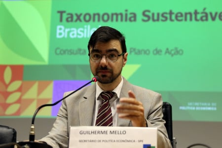 Brasília (DF), 21.09.2023 – Técnicos do Ministério da Fazenda falam sobre o Plano de Ação da Taxonomia Sustentável Brasileira. - Guilherme Mello, Secretário de Política Econômica do SPE. Foto: José Cruz/Agência Brasil