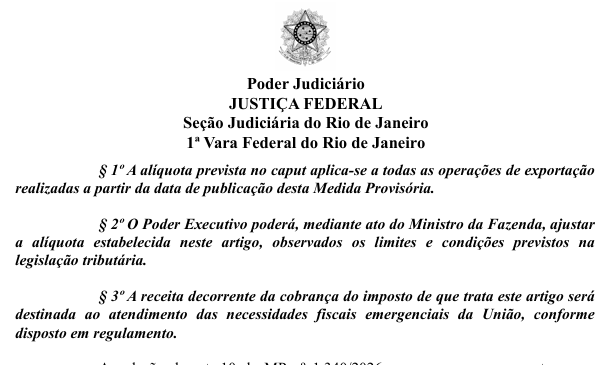 Extrato de decisão da Justiça Federal do Rio de Janeiro "transcreve" dispositivos que não existem em medida provisória